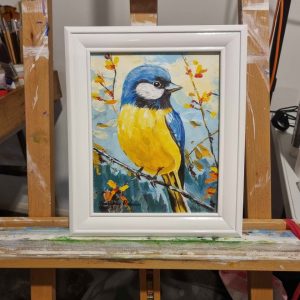 Little blue bird Hand painted NOT print framed