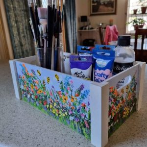 Hand painted crate by artist Josephine